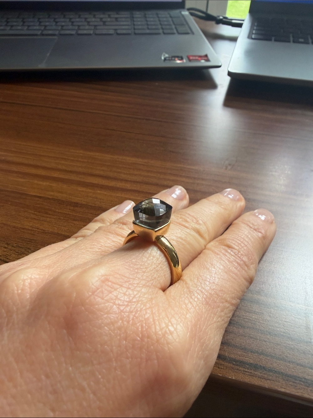 Gold Ring with Faceted Dark Gray Stone